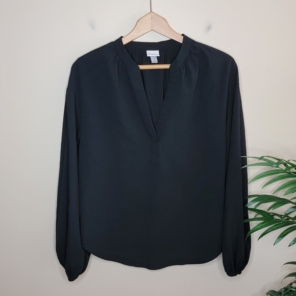 a new day Tops - A New Day | Black Textured Long Sleeve V-neck Top Size Medium M